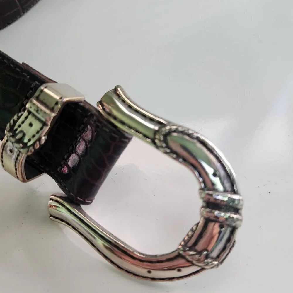 Talbots Vintage Genuine Leather Croc Embossed Western Belt Size L